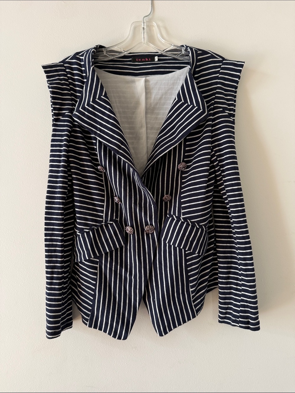 Striped Double-Breasted Navy Blazer TShirt Jacket